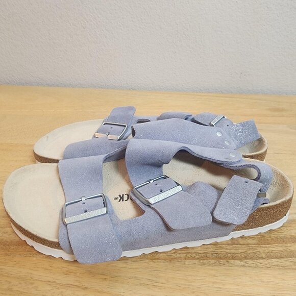 Birkenstock Arizona Sandals Womens Size 6 39 Purple Suede Two Strap Slides - Picture 5 of 11